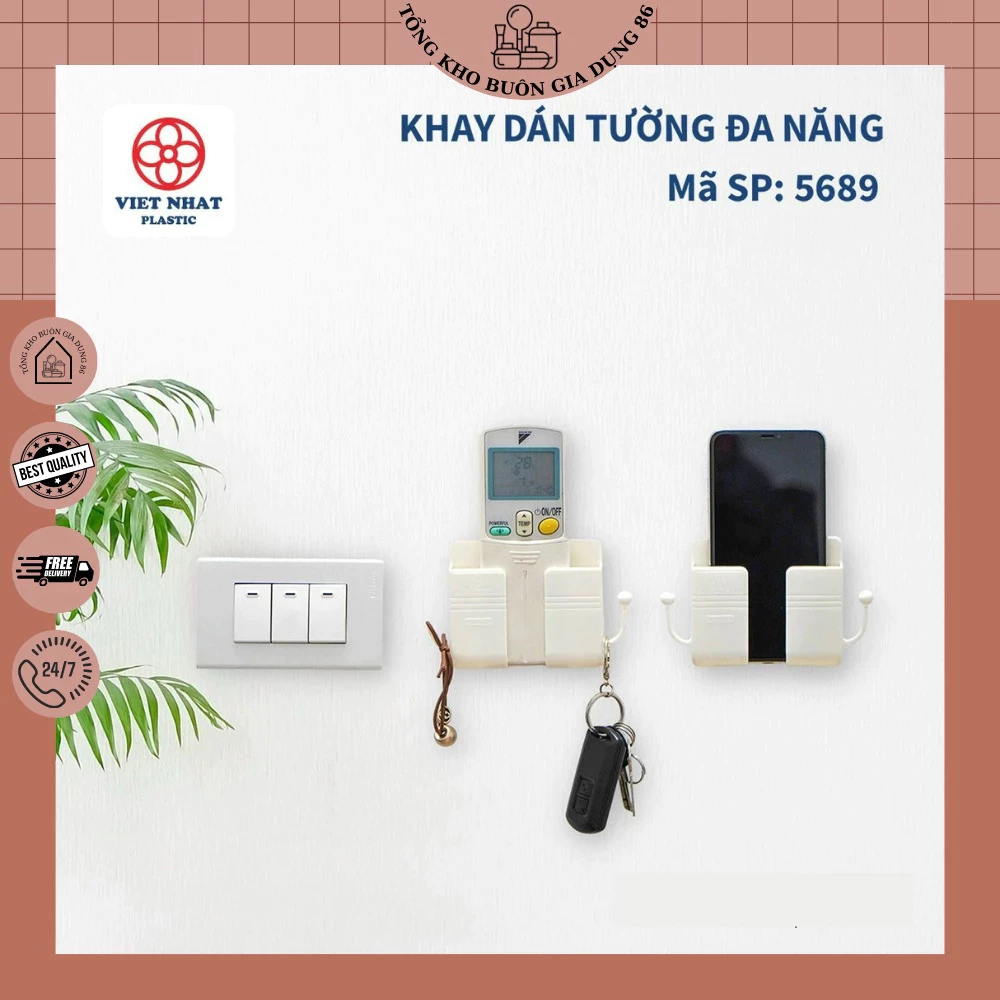 Khay dán tường tiện ích 5689 Việt Nhật thông minh đa chức năng, kệ đựng điện thoại, điều khiển