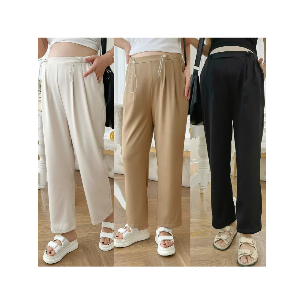 Quần bầu ống suông form MAMI rộng lưng chun, chất liệu thái chéo, mát lạnh dành cho cả bầu và không bầu BY MAMI