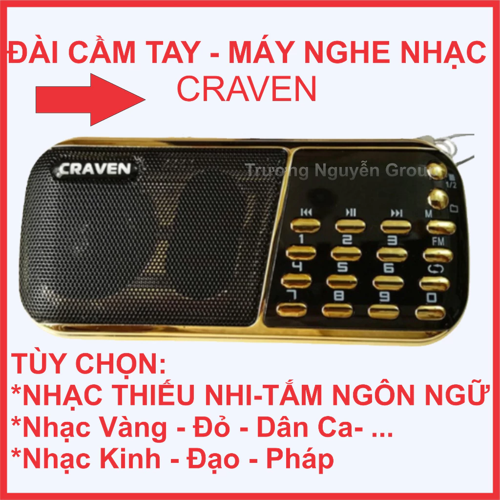 Bộ Đài Nghe Nhạc Thẻ nhớ/Usb/FM TẮM NGÔN NGỮ-Học Tiếng Anh-Kinh-Pháp-Đạo-Thánh Ca CR836S/853 Craven