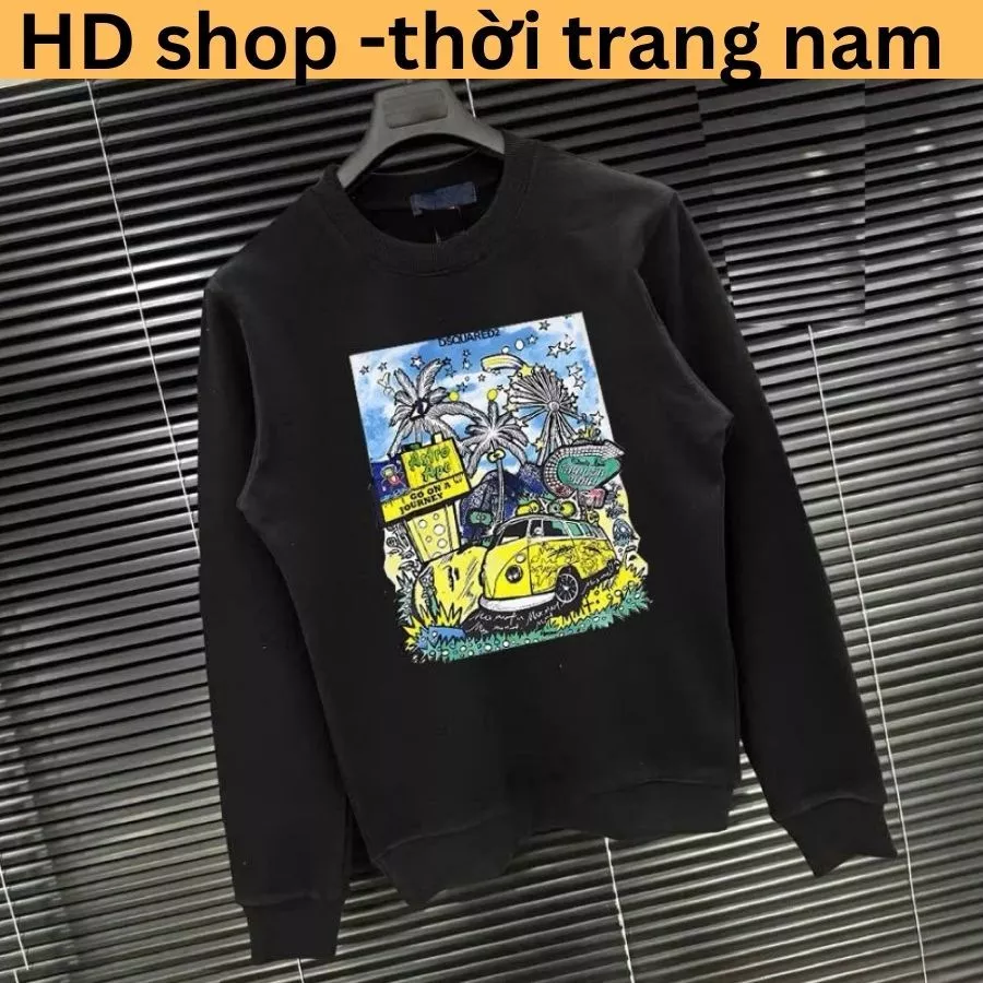 Áo Sweater dsq cây dừa xanh Áo Sweater Nam Nữ Form Rộng Chất Cotton Nỉ Ngoại Hàng Cao Cấp Cổ Tròn Dài Tay Local Brand