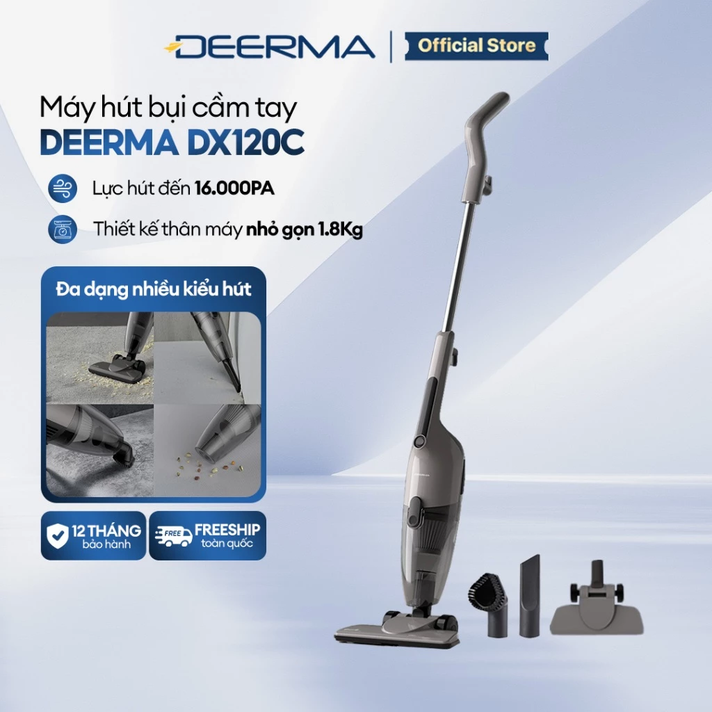 Máy hút bụi cầm tay Deerma DX120C đen lực hút 16000pa, công suất 600W phiên bản mới 2025 - Bảo hành 12 tháng