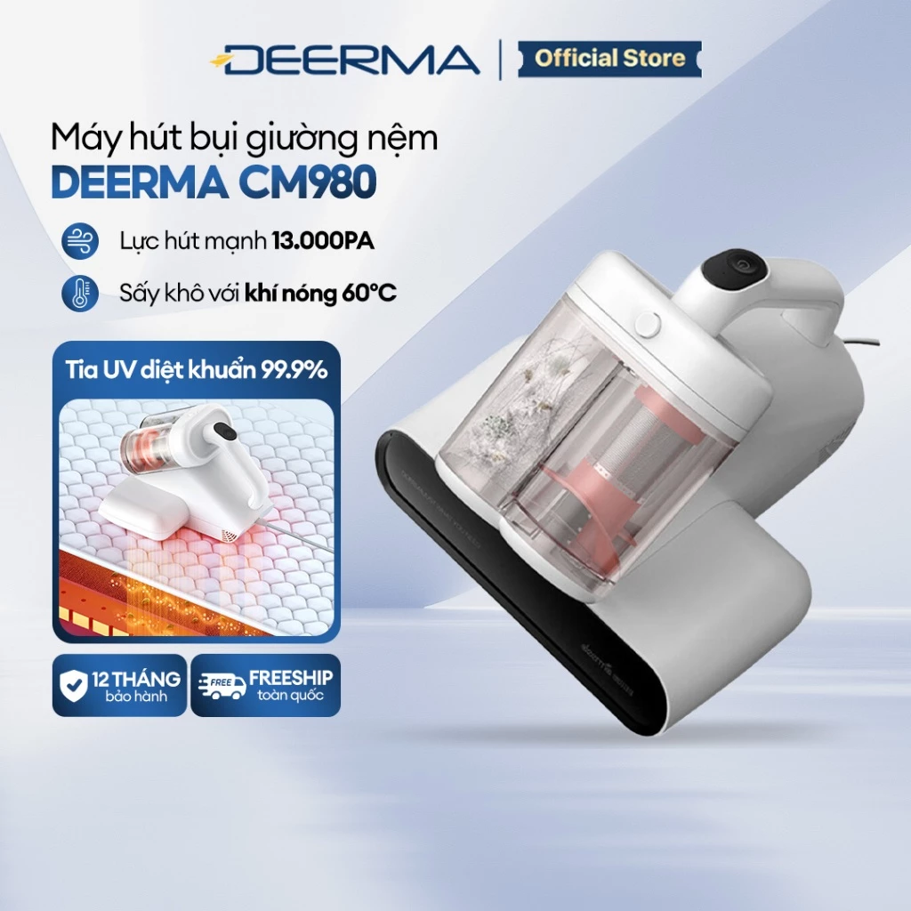 Máy hút bụi giường nệm Deerma CM980 lực hút 13000Pa sấy khô bằng khí nóng, kèm tia UV khử khuẩn - Bảo hành 12 tháng