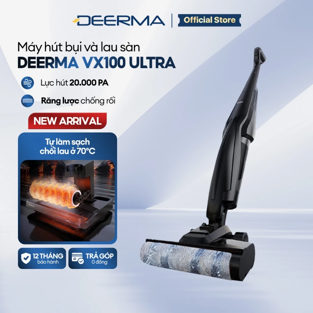 Máy hút bụi lau sàn Deerma VX100 Ultra lực hút mạnh 20000pa tự động làm sạch và sấy khô con lăn - Bảo hành 12 tháng