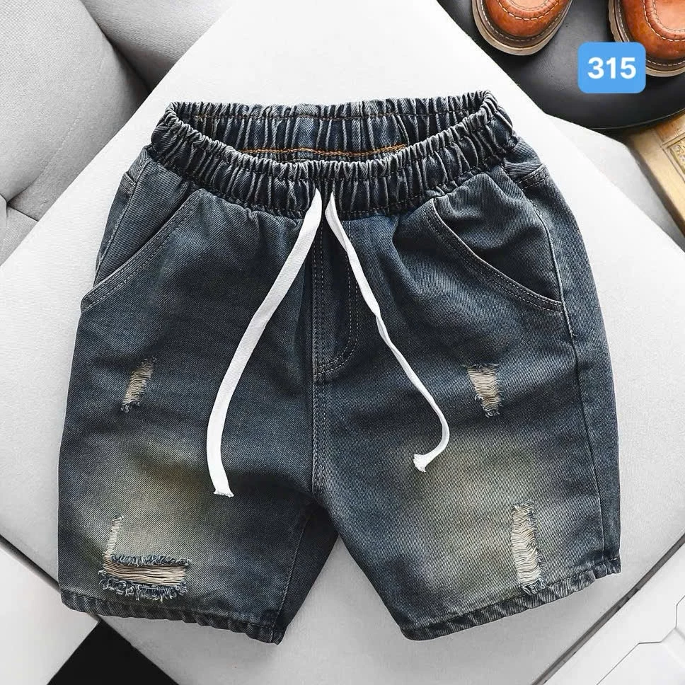 Quần short jean nam SJN315 trên gối màu xanh rách lưng thun chất liệu Denim co dãn tốt form chuẩn skinny size M L XL XXL
