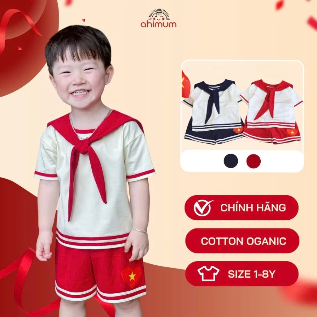 Set Sao Vàng Trong Tim Em Ahimum |  Set Đồ Cờ Đỏ Sao Vàng Cho Bé | Set đồ Cotton Organic Cao Cấp