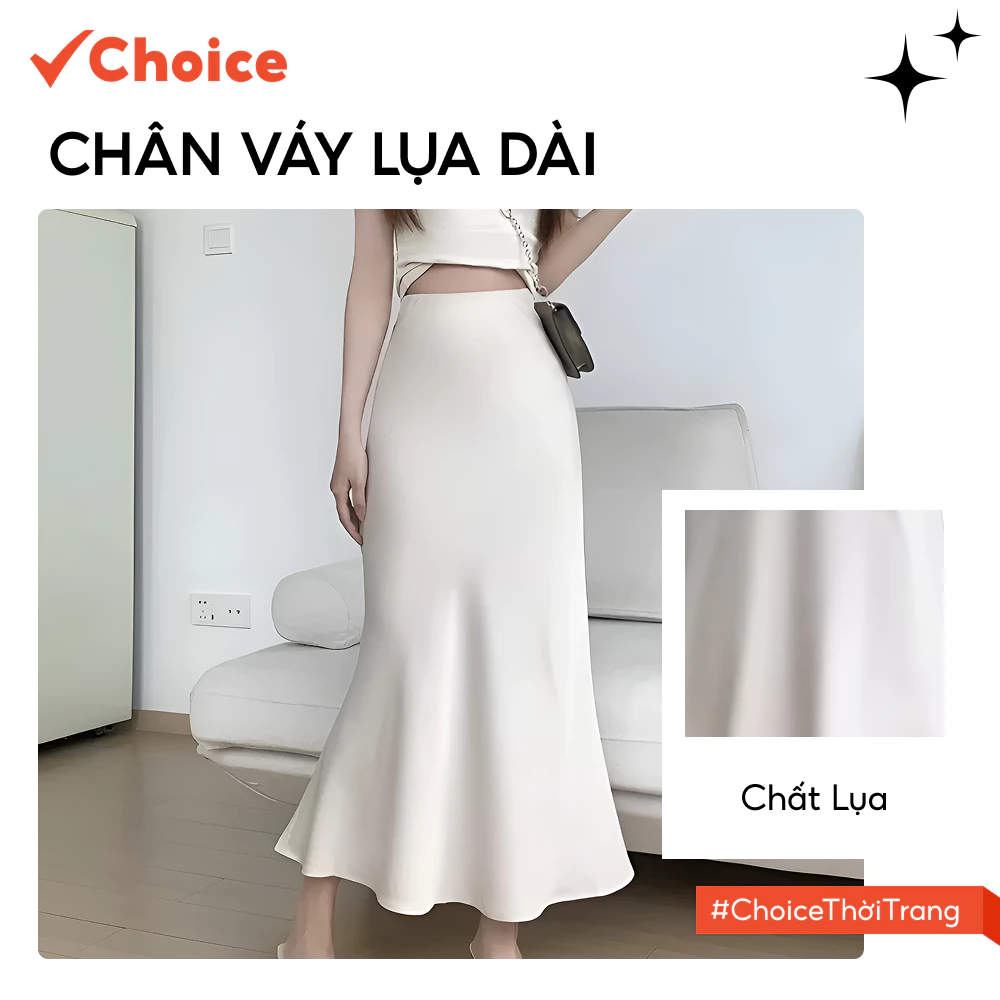 [Choice] Chân Váy Lụa Dài FS1-2213-390 Cạp Trễ Hai Lớp Cao Cấp