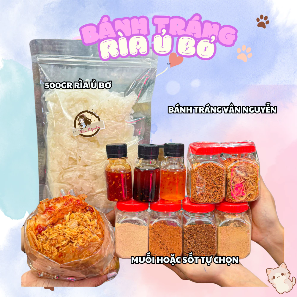 Bánh Tráng Rìa Ủ Bơ 500gr Kèm Muối & Topping Đa Dạng. BÁNH TRÁNG VÂN NGUYỄN Snack Ăn Vặt Thơm Ngon