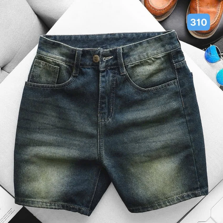Quần short jean nam SJN310 trên gối màu xanh trơn lưng gài nút chất liệu Denim form chuẩn skinny size M,L,XL,XXL