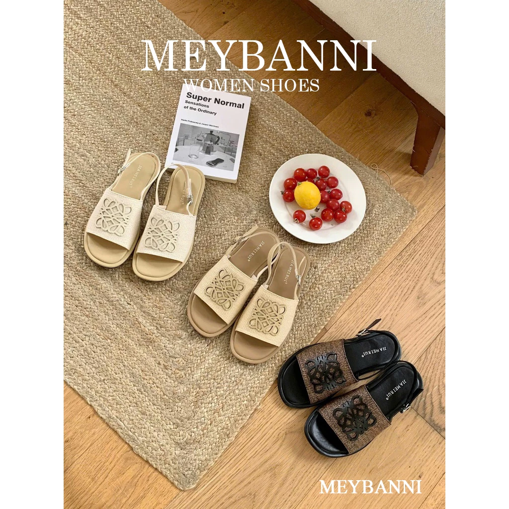 (CHÂN GẦY-LÙI SIZE) Dép Sandal MEYBANNI Họa Tiết Điêu Khắc Hoa Có Quai - E118