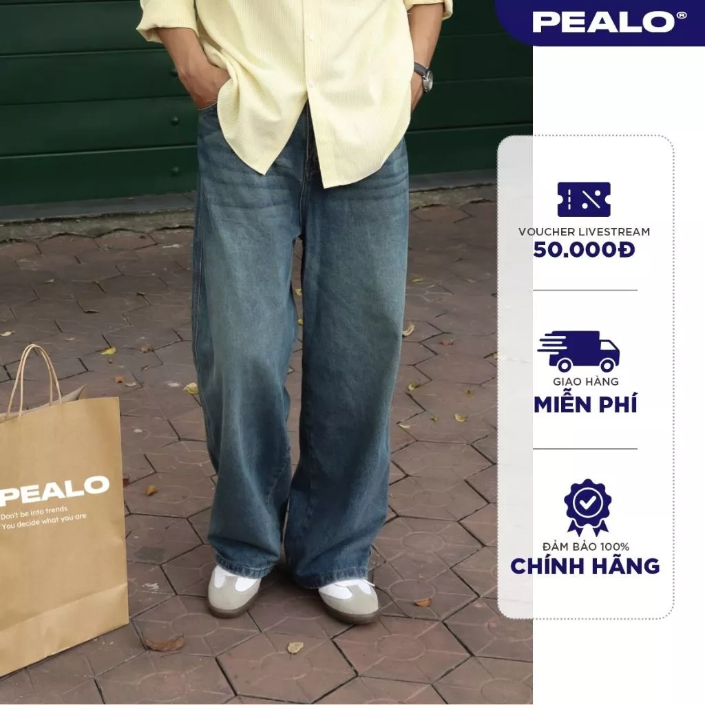 Quần Jean PEALO Unisex Form rộng chất liệu Jeans cotton thoải mái SPT2