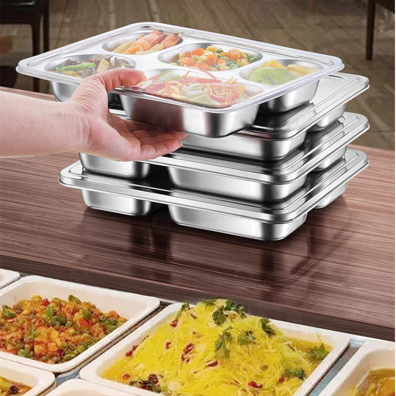 Khay Cơm Inox 304 Cao Cấp 3/4/5 Ngăn Sâu Lòng Phong Cách Hàn Quốc, Khay Nhà Bếp Inox Tiện Lợi