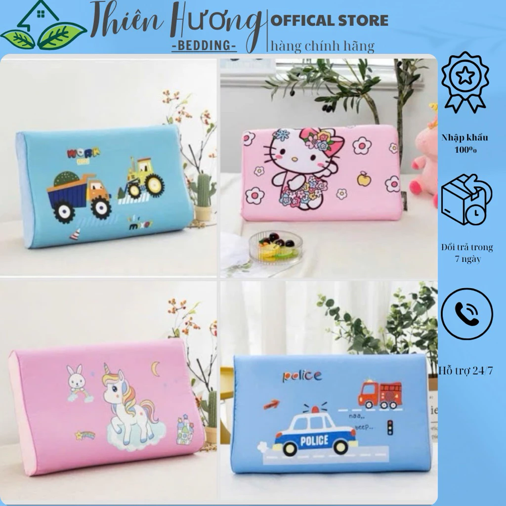Gối Cao Su Non Vải Cotton 100% Mềm Mịn Thoáng Mát Kích Thước 30x50cm Cho Bé Từ 1 Đến 8 Tuổi