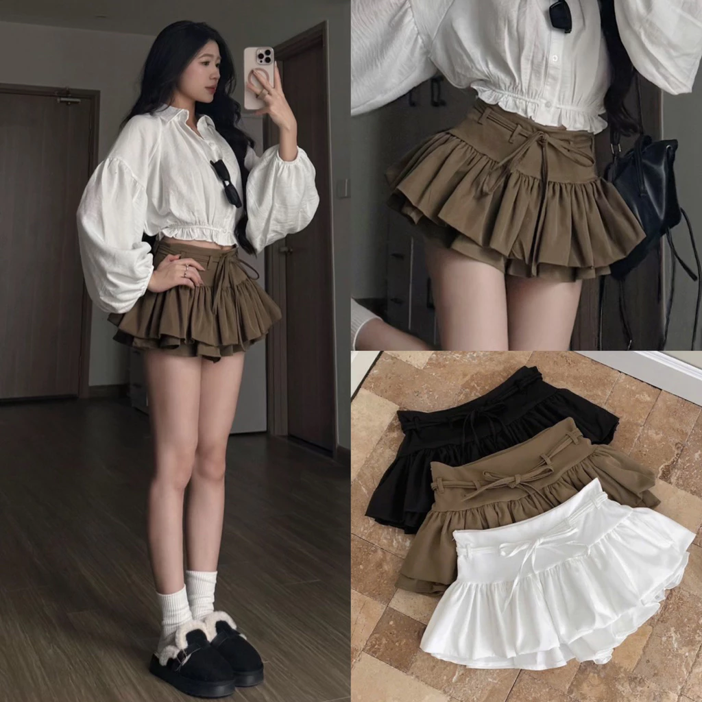(Hàng đẹp có sẵn)•𝓜𝓸𝓼𝓼 𝓑𝓮𝓵𝓵𝓮 𝓢𝓴𝓲𝓻𝓽• Chân Váy NGẮN Tầng Y2K hack dáng trendy phù hợp đi chơi, đi dạo check in