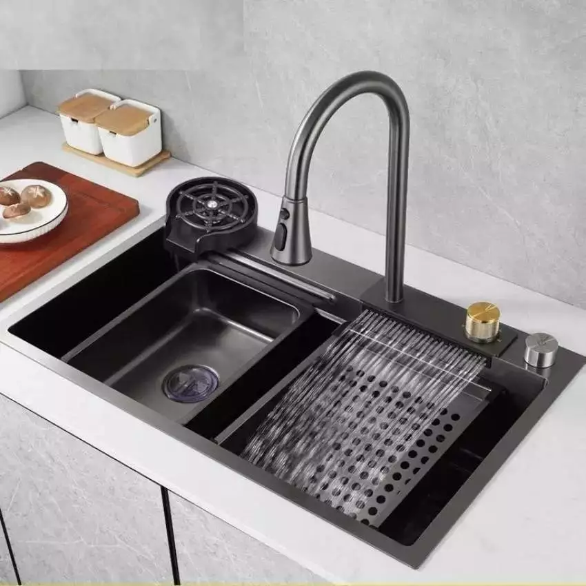Chậu Rửa Bát 1 Hố Mart.home INOX SUS304 Cao Cấp Phủ Nano Kèm Vòi Thác Nước Thớt Khay Rửa Xiphong BH 10 Năm