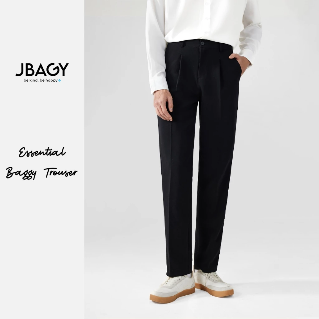 Quần tây nam hàn quốc JBagy dáng baggy vải co giãn dày dặn dáng suông ống rộng, màu đen, kem JA0101