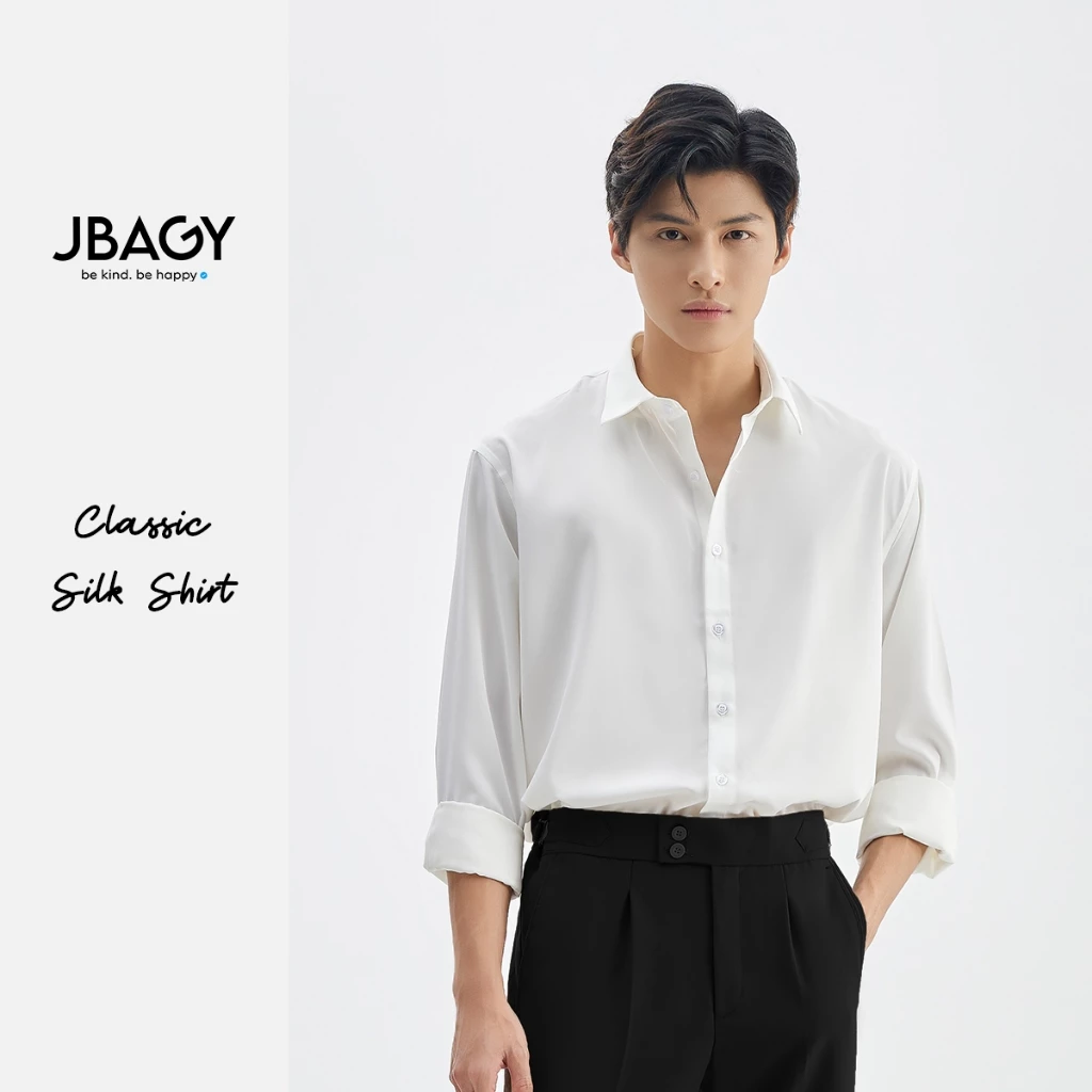 Áo sơ mi nam tay dài JBAGY Pastel sơ mi trắng form rộng, vải lụa tăm cao cấp phong cách Hàn Quốc