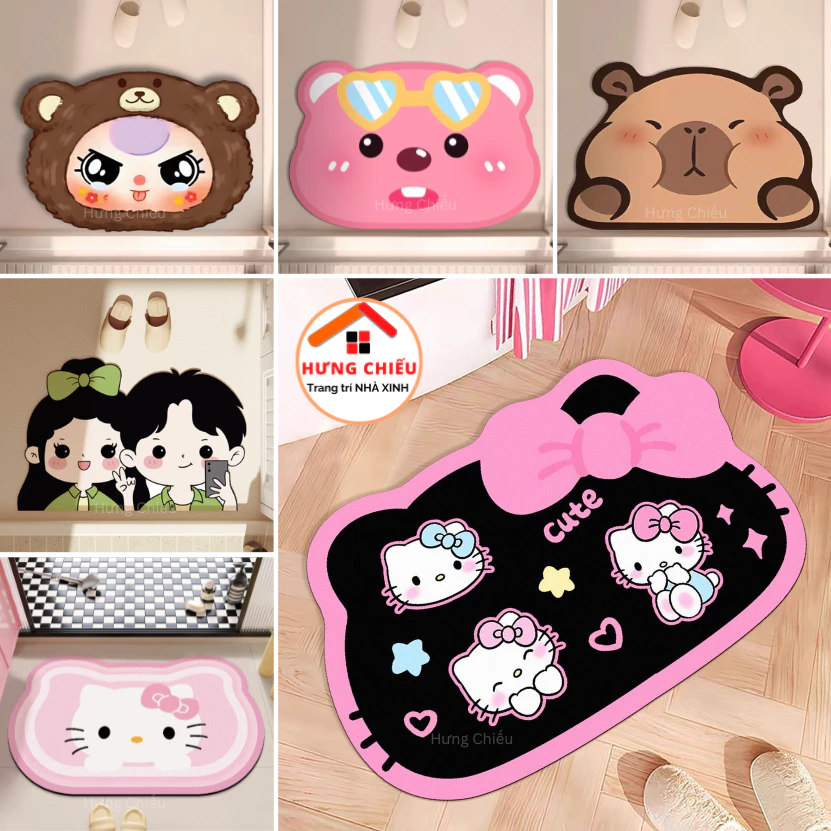 Thảm chân bali 40x60cm họa tiết Helly kitty, capybara đáng yêu ED01 - Hưng Chiếu