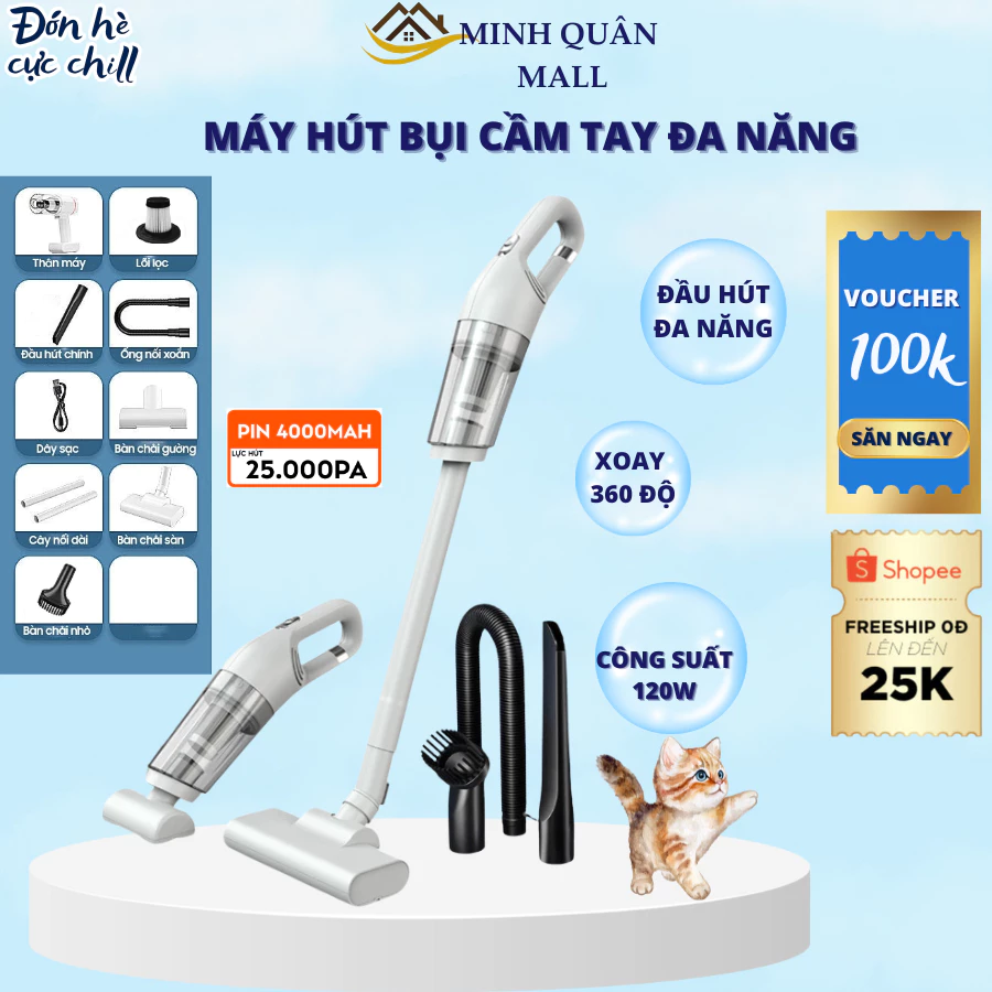 Máy Hút Bụi Cầm Tay, Hút Bụi Giường Nệm,Lông Chó,Lông Mèo Tóc,Ô Tô Không Dây Lực Hút 20000PA