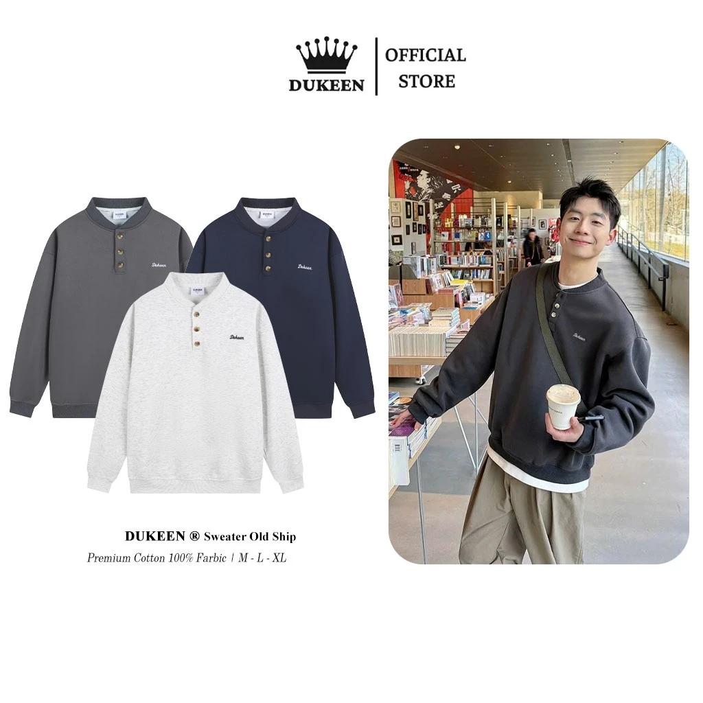 Áo Sweater Cổ Tàu Nỉ 2 Da Thêu, Áo Nỉ Nam Nữ Unisex Local Brand DUKEEN AD098