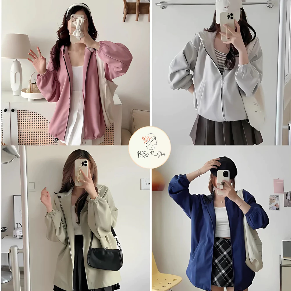 Áo khoác nữ nhung tăm 2 lớp basic form rộng có mũ tay bồng nhiều màu, Áo khoác nữ nhung tăm