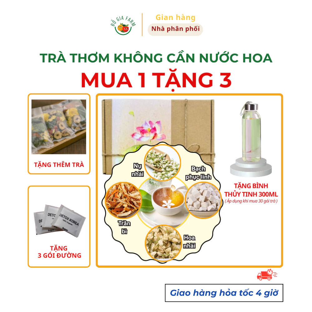 Trà thơm không cần nước hoa, chỉ cần thải độc đúng cách Dogiafarm (nhài nụ, hoa nhài, bạch phục linh, trần bì) - kèm quà