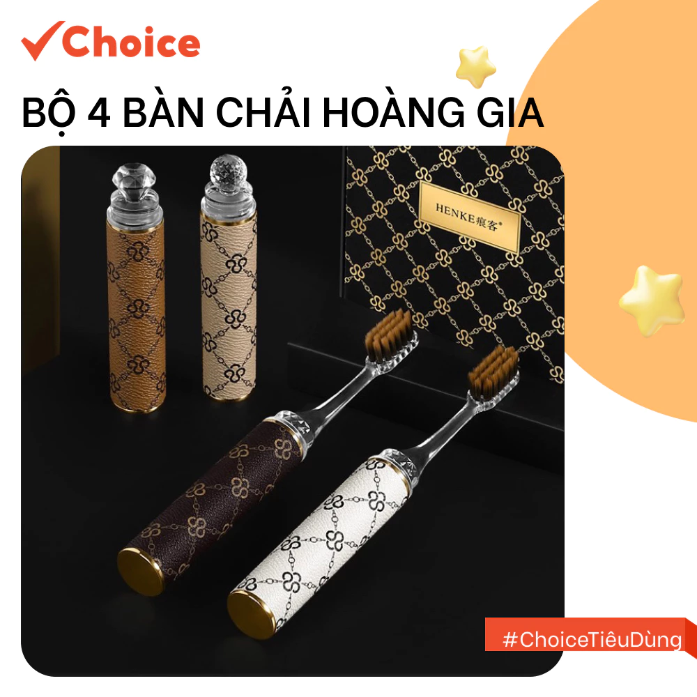 Bộ 4 Bàn Chải Hoàng Gia Choice FS1-2213-1588 Hoạ Tiết Sang Chảnh Gấp Gọn Du Lịch