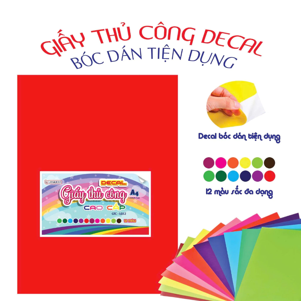 Xấp 12 Tờ Giấy Màu Thủ Công Decal A4 Kẻ Caro – Giấy Màu Có Keo 12 Màu Cao Cấp Cho Học Sinh