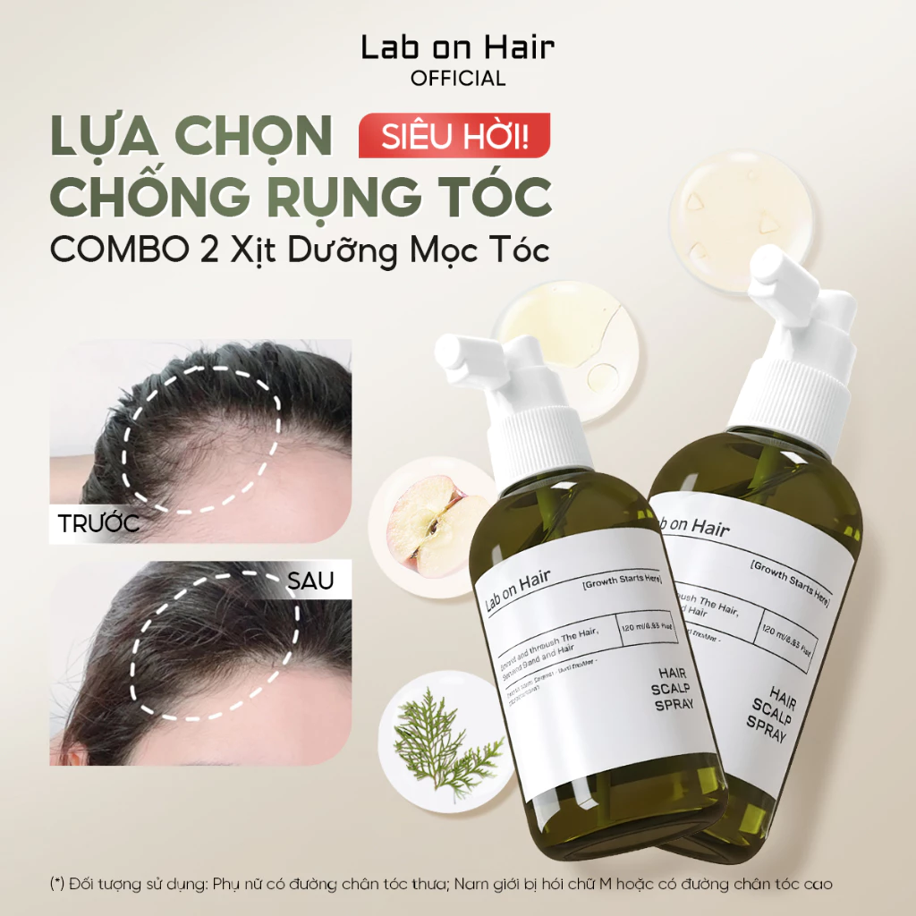Combo 2 xịt mọc tóc Lab on Hair 160ml x2 với giấm táo Redensyl hỗ trợ dưỡng ẩm và cải thiện tình trạng tóc hư tổn