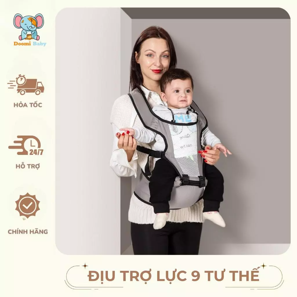 Địu Trợ Lực 9 Tư Thế Đa Năng Cho Bé, Chất Liệu Mềm Mại Thoáng Khí Doomi Baby - HT737