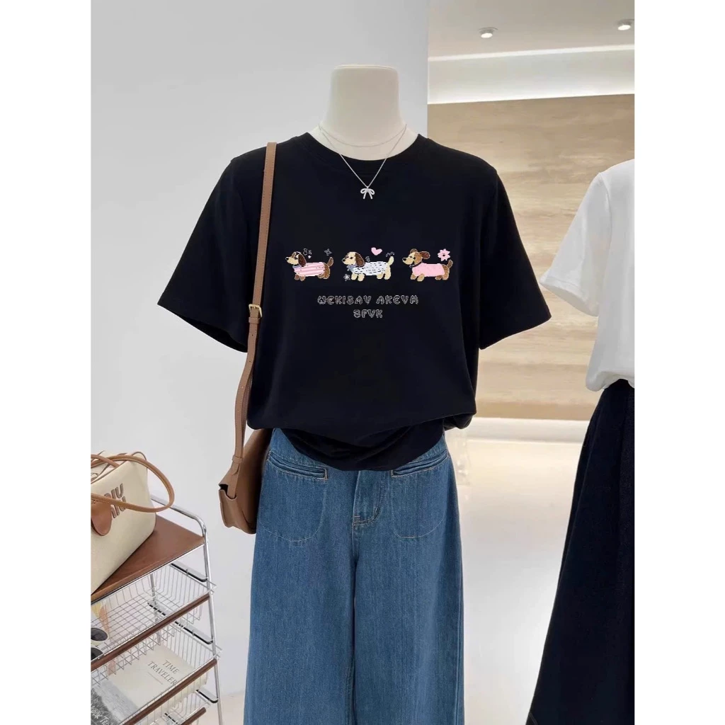 Áo thun nữ ngắn tay in hình 3 chú Chó dể thương ALICEVN, Áo phông nữ chất thun cotton dày dặn, mát mẻ, vải đẹp