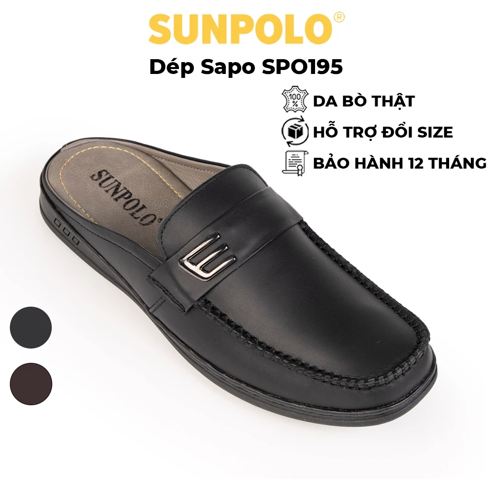 Dép sapo Giày sục nam Da bò SUNPOLO SPO195 đi làm công sở, đi chơi