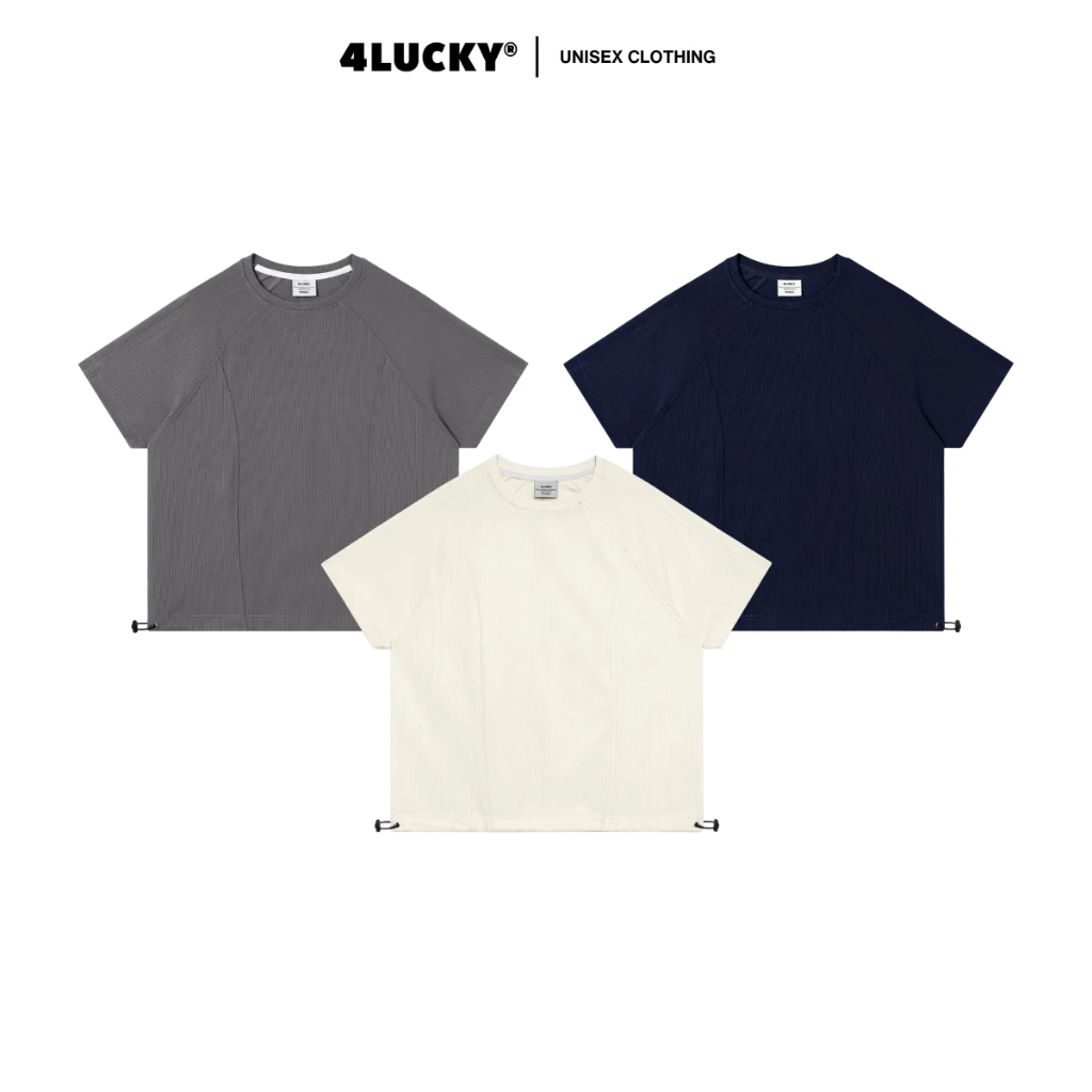 Áo Thun Boxy Phối Rã Unisex 4Lucky 6427, Áo Thun Phối Dây Rút Eo Thêu Chữ 4Lucky Sau Lưng Localbrand