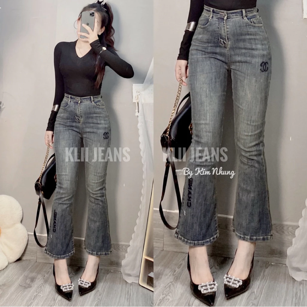 Quần jeans loe lỡ 90cm thêu X-cha siêu đẹp KLii jeans sẵn 🌷🌷