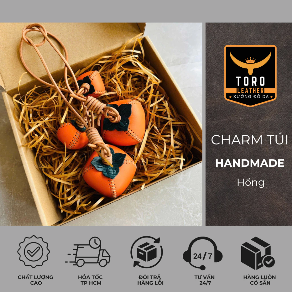 CHARM Handmade Hồng chất liệu da bò (Hàng có sẵn HCM) - Charm túi xách hot trend 2025