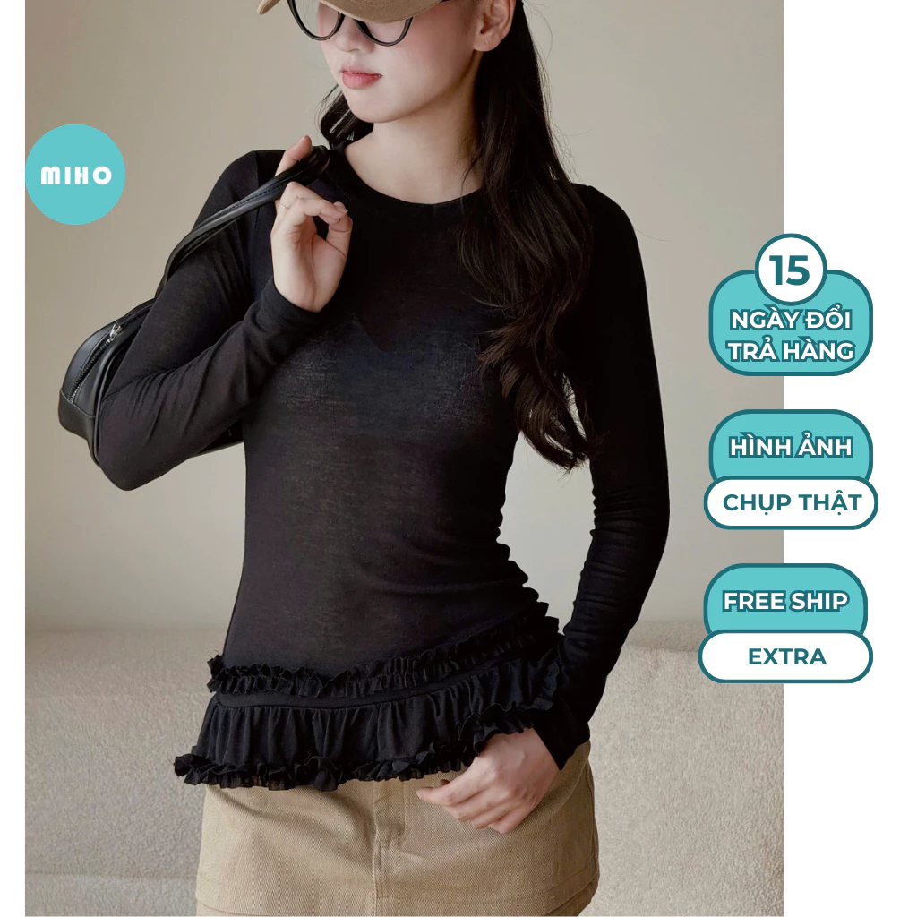 Áo Thun Thu Đông Body Chất Zip Mỏng Catmia Xếp Tùng Xoè Xinh Miho House