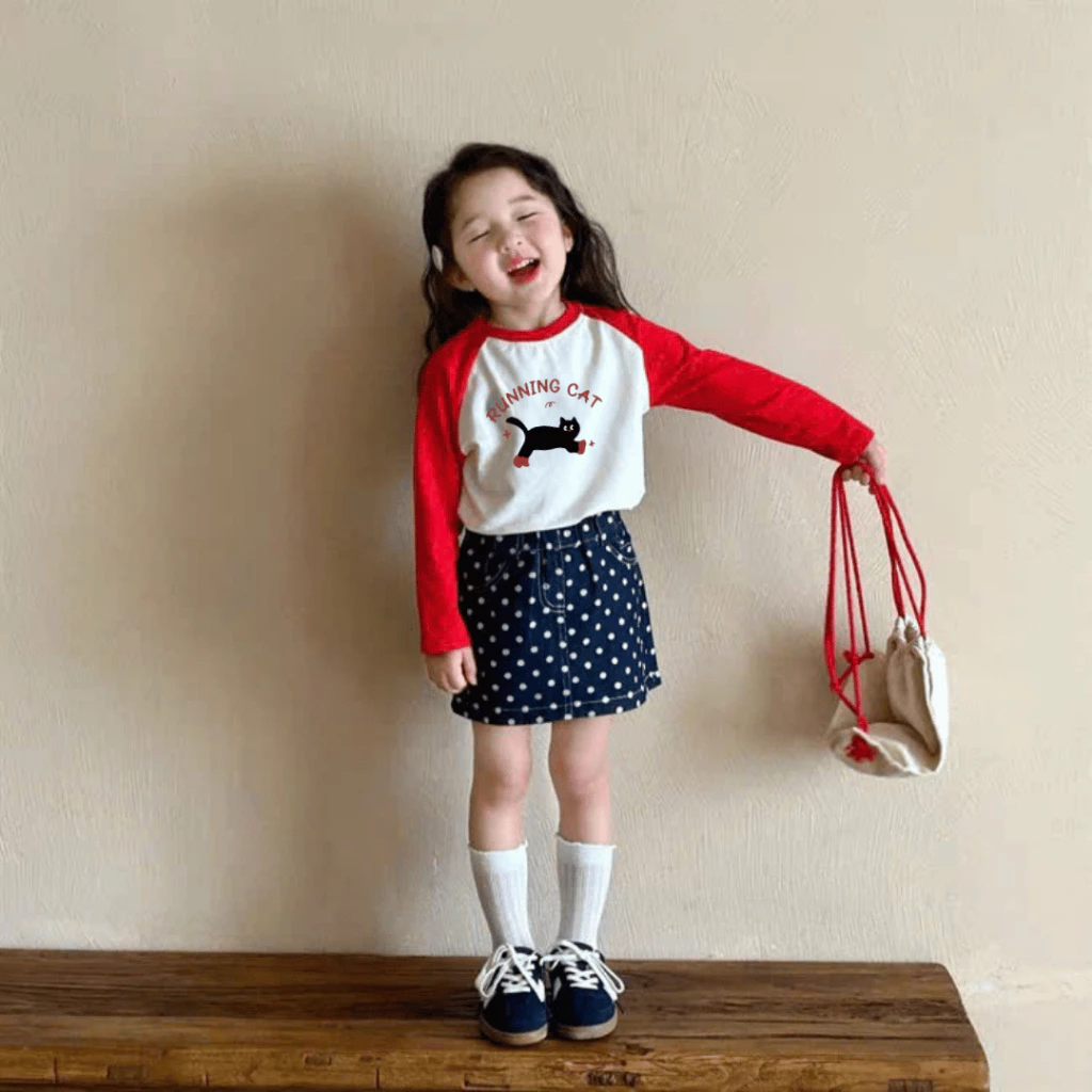 Áo thun tay dài cho bé gái ELIOKIDS, áo thun dài tay bé gái phối màu thời trang.