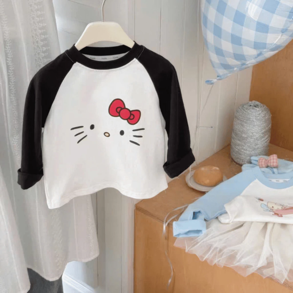 Áo thun tay dài bé gái phối màu ELIOKIDS, áo thun dài tay chất cotton cho bé gái thời trang mặc thu, đông.