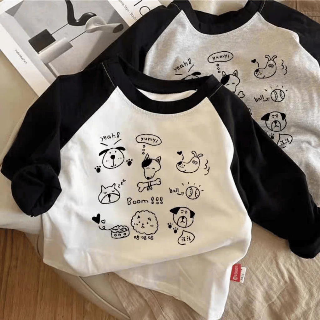Áo thun dài tay cho bé trai, bé gái phối màu ELIOKIDS, áo thun tay dài cho bé mặc thu, đông in hình.