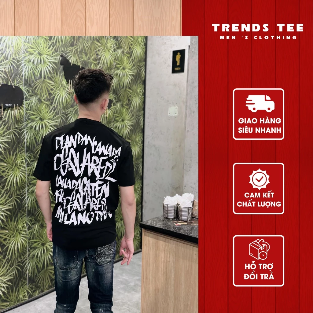 Áo Thun Nam Nữ Cotton 100% Cao Cấp 250Gsm In Hình DSQ Chữ Lộn Xộn Form Dày Dặn Co Giãn 2 Chiều