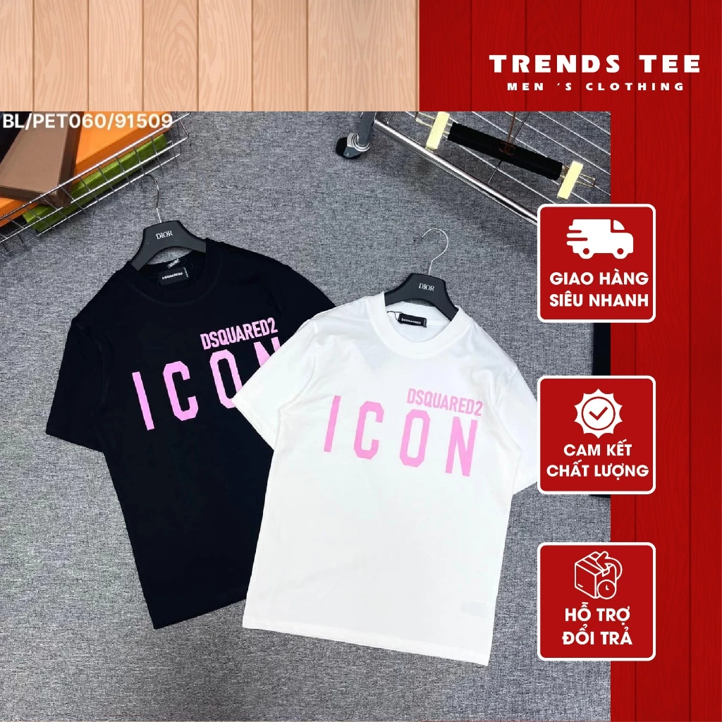 Áo Thun Nam Nữ Cotton 100% Cao Cấp 250Gsm In Hình DSQ Icon Hồng Form Dày Dặn Co Giãn 2 Chiều