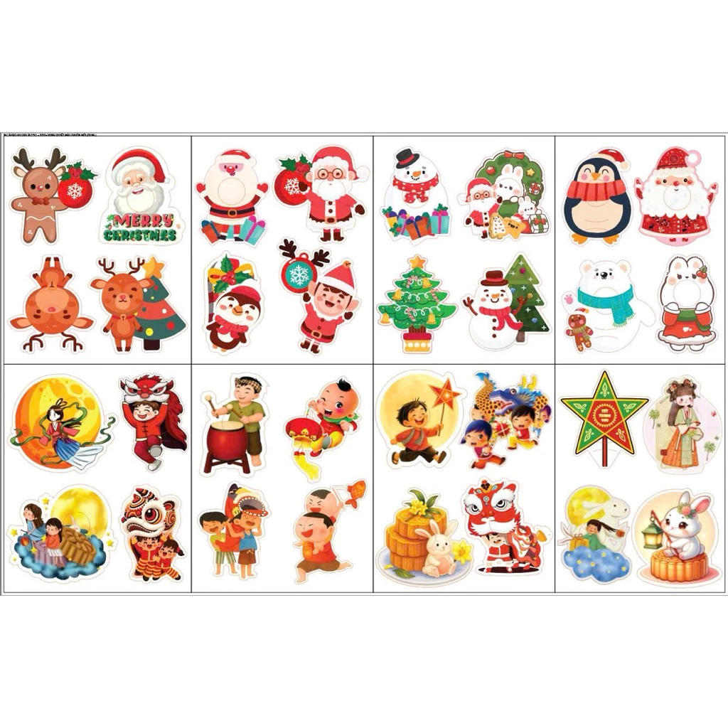 (Set 32-100c) thẻ giấy cài kẹo mút mẫu mới hình trung thu, noel… trang trí