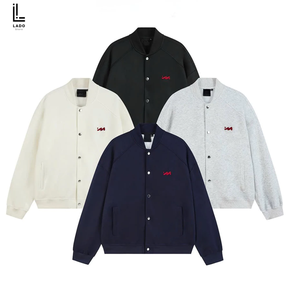 [ HÀNG LOẠI 1 ] Áo khoác BOMBER nỉ 2 da áo khoác nỉ logo M thêu nổi dày dặn (FORM BOXY) LADO