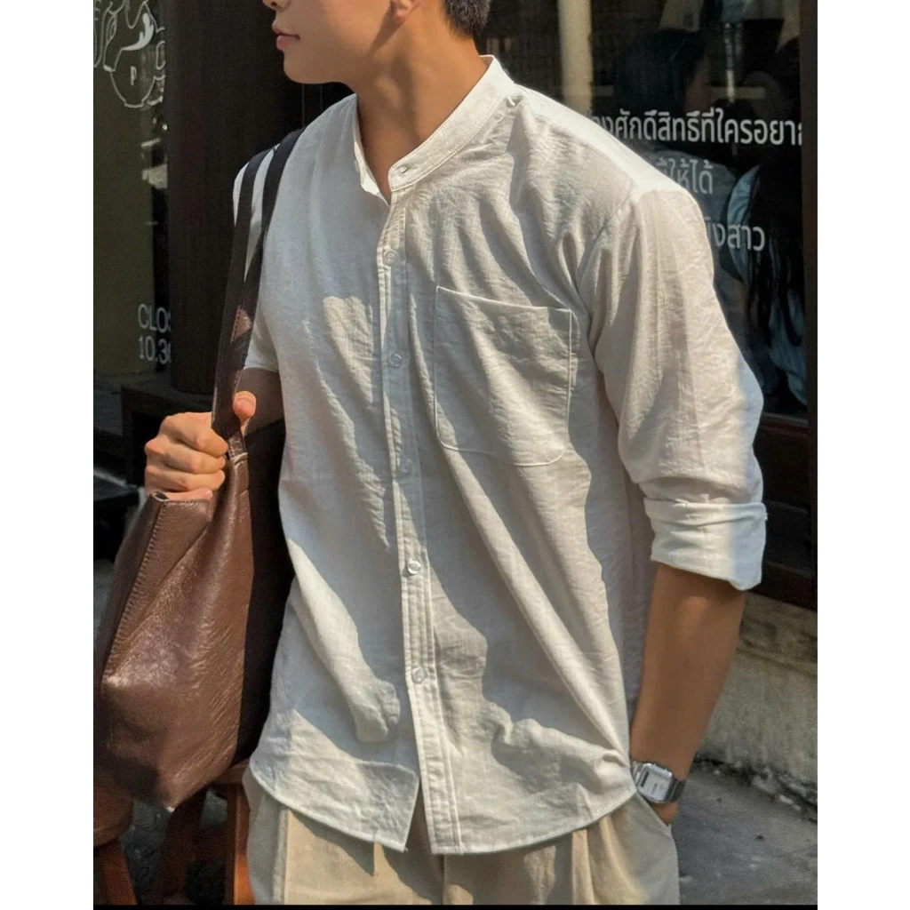 Áo sơ mi linen 1 túi DOLARO áo linen hàn cổ tàu trắng, đen, xanh navy cao cấp có bigsize dưới 96kg