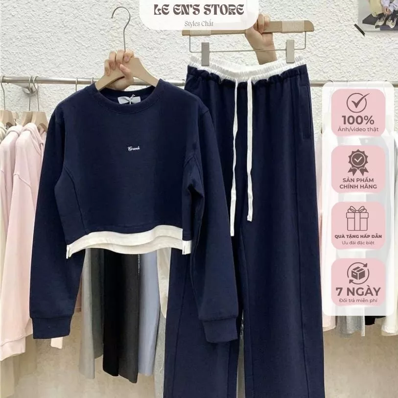 Bộ Nỉ Nữ Quần Ống Suông – Chất Nỉ Cotton Dày Mịn - B70