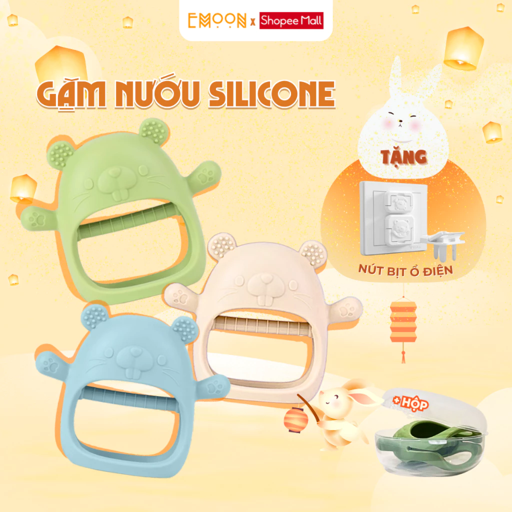 Gặm nướu silicone Emoon cao cấp cho bé siêu mềm giúp giảm ngứa nướu an toàn cho bé (Có hộp bảo quản)