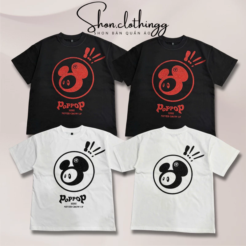 Áo Thun Poppop In Hình Chuột Kim Tuyến- Áo Thun Nam Nữ Chất Cotton 2 Chiều Dày Dặn Thoáng Mát