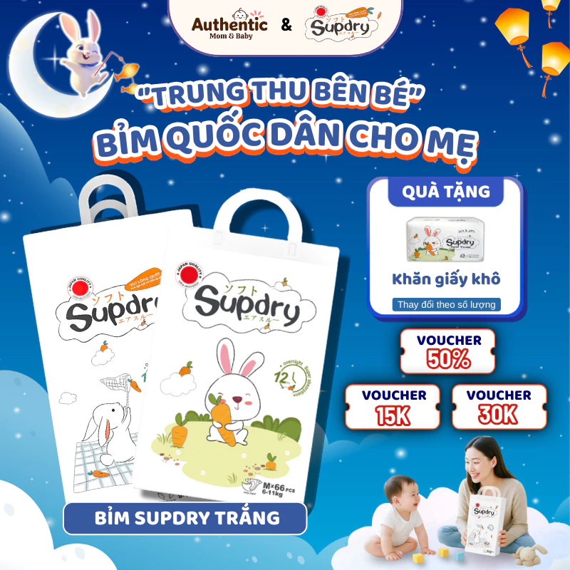 Tã Bỉm Dán/Quần Supdry, Supdry Trắng Cho Bé Cảm Giác Mềm Mại Khô Thoáng Size NB/S/M/L/XL/XXL/3XL/4XL