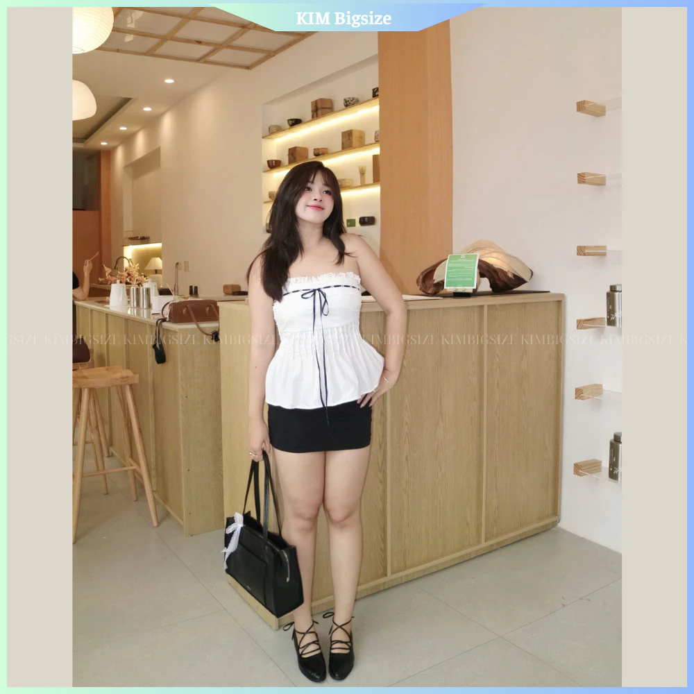 Áo cúp phối ren form dáng peplum không kèm mút hack dáng bigsize(55-85kg)[KIMBIGSIZE]