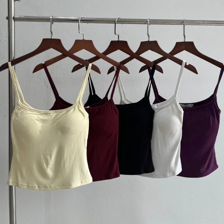 [Ảnh Shop Chụp] Áo Hai Dây Có Đệm Mút Trơn Basic Ôm Body Chất Cotton Nhiều Màu Thời Trang Sugal TOP NU 219V3