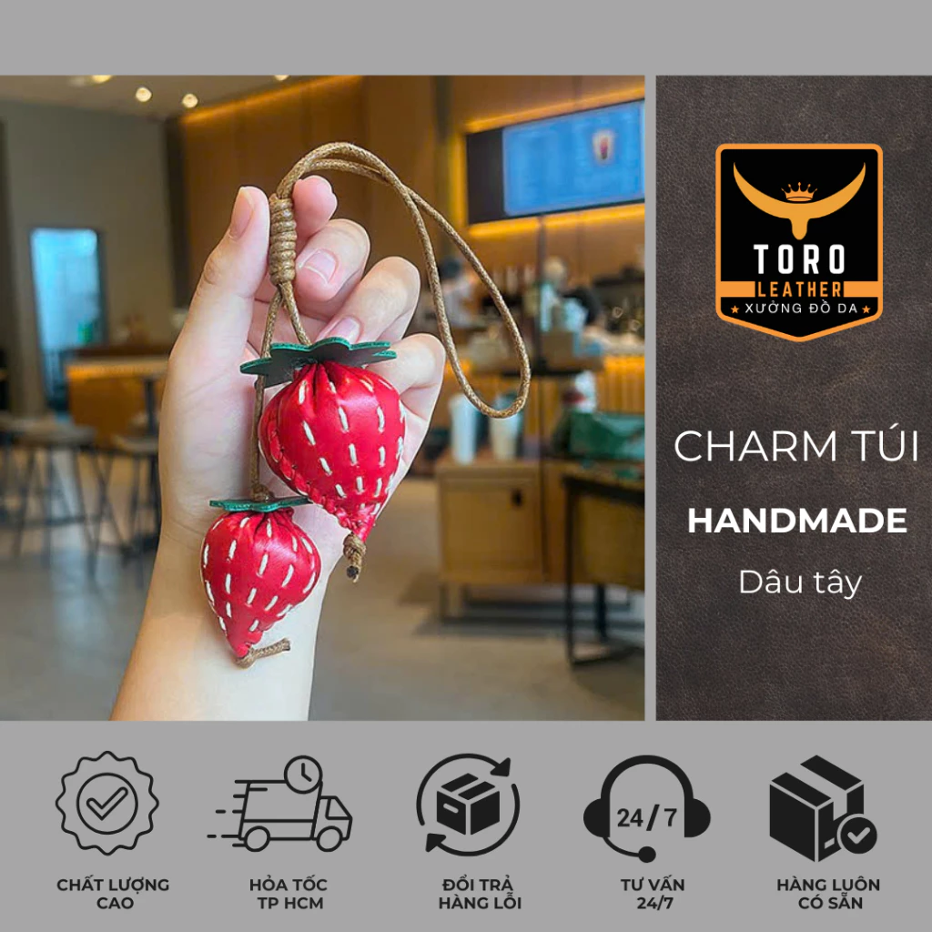 CHARM Handmade Dâu tây chất liệu da bò (Hàng có sẵn HCM) - Charm túi xách hot trend 2025